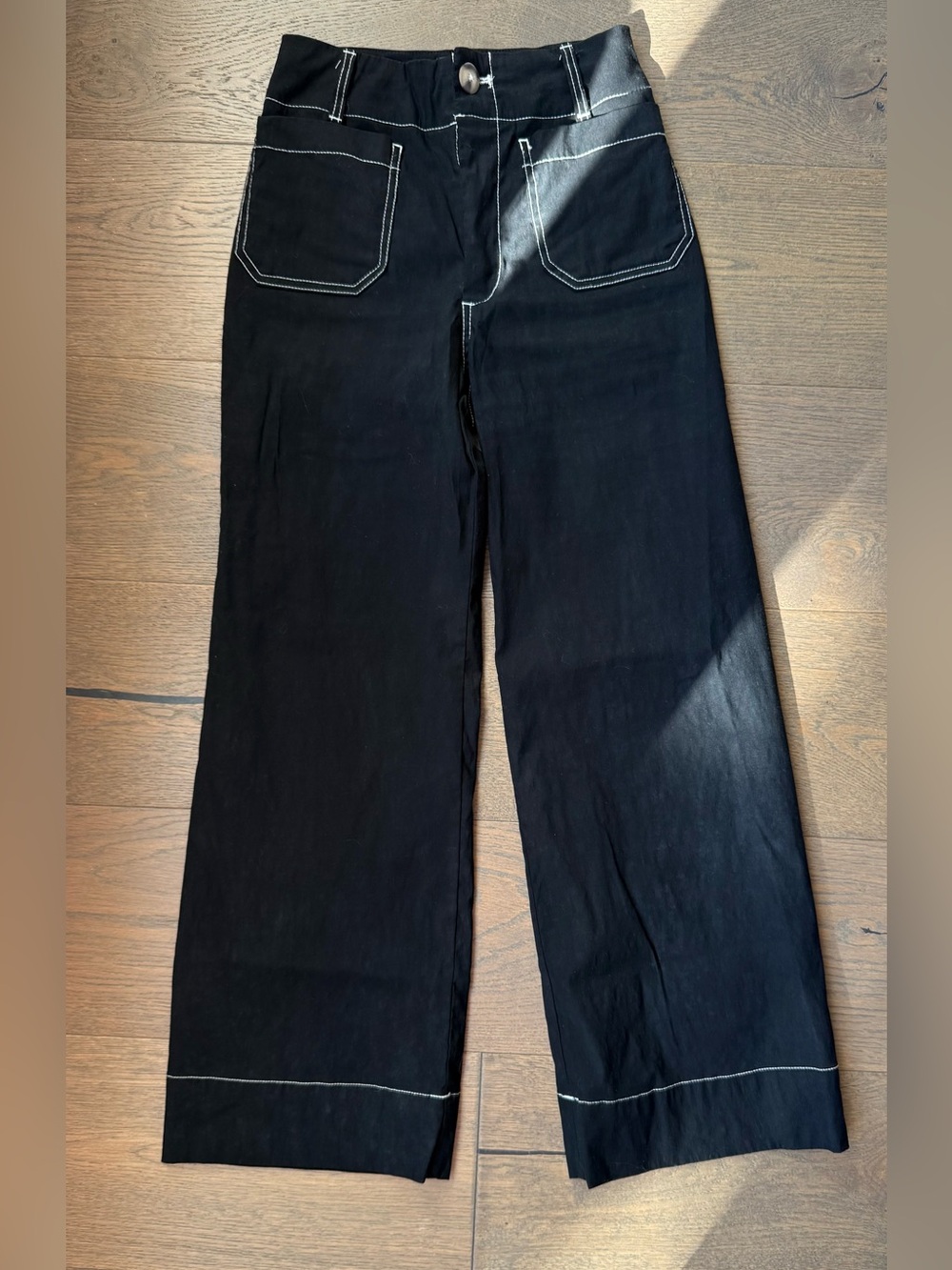 Anthropologie Black Maeve Colette Cropped Pants with White Stitching